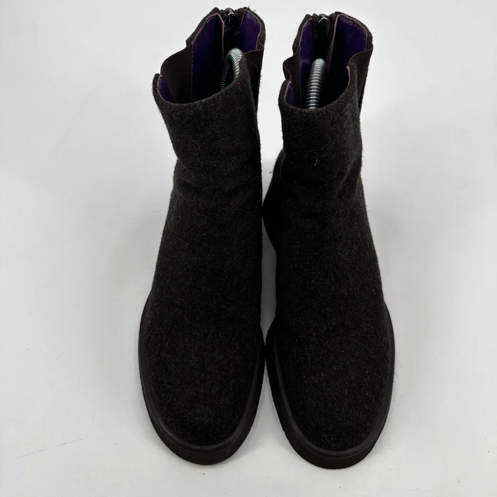 Ralph Lauren Purple Label Womens Boiled Wool Ankle Boots Brown Leather Luxury 5B